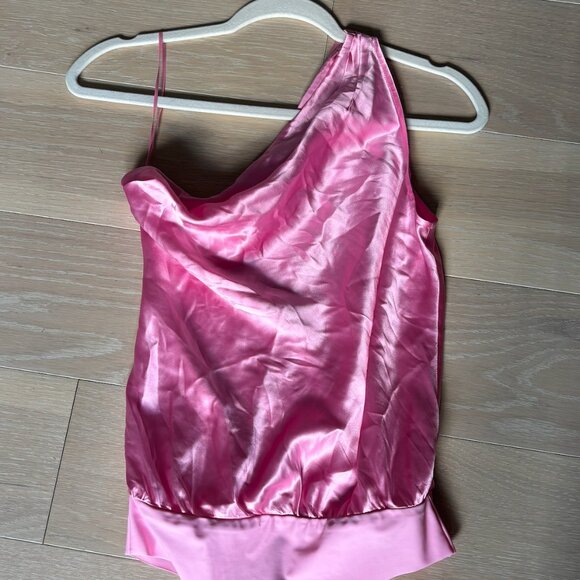 Pink Silk Cami NYC One Shoulder Body Suit size XS - Picture 2 of 3